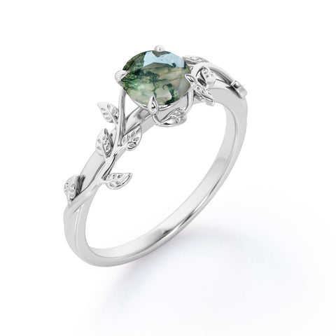 Nature Inspired 1 Ct Round Cut Green Moss Agate Engagement Ring