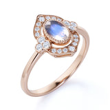 Huge 1.50 Carat Oval Shaped Blue Moonstone and Diamond Antique Engagement Ring in White Gold