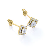 Bezel 4 Prong 0.43 CT TDW Princess Cut Certified Lab Diamond Pave Set Stud Earrings in White Gold