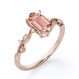 Vintage Wavy Milgrain 0.5 carat Hexagon Morganite and Diamonds Engagement Ring in Rose Gold