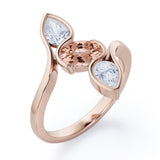 Distorted Line Three Stone 1 carat Oval and Pear Morganite and moissanite Ring in Rose Gold
