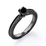 1.25 ct Round Lab Black Diamond Milgrain Engagement Ring