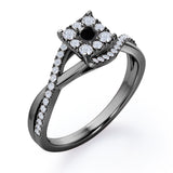 Semi Twisted Infinity 0.9 Carat Round Shape Black Diamond Square Floral Cluster in White Gold