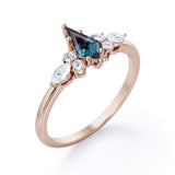 Modern Six Prong Set 1 Carat Kite Shaped Lab Created Alexandrite And Diamond Seven Stone Engagement Ring For Women In White Gold