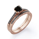 Lattice 1.5 TCW Princess Cut Lab Created Black Diamond 4-Prong Pave Bridal Set in White Gold