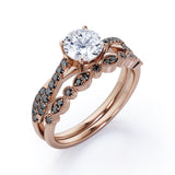 Art Deco Pave Infinity 1.65 TCW Round-Shaped Moissanite with Lab Created Black Diamond Basket Cathedral Wedding Set in White Gold