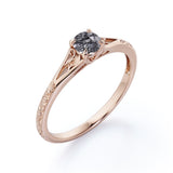 Filigree 0.33 ct Round Black Rutilated Quartz Solitaire Engagement Ring