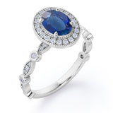 Vintage 1.35 Ct Oval Cut Lab Sapphire Engagement Ring