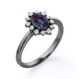Hexagon Halo 1.20 Carat Oval Cut Lab Created Alexandrite And Diamond Bezel Set Four Prong Engagement Ring In White Gold