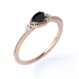 Sideways 1.10 Carat Pear Lab Black Diamond and 3 Stone Elegant Engagement Ring in White Gold