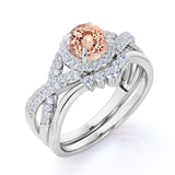 1.75 ct Round Morganite Crown Halo Wedding Set