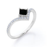 Tiara Design 1.25 Carat Princess Cut Black Diamond Four Prong Pave Engagement Ring In White Gold