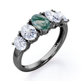 Oval Basket Set 1.25 carat Moss Green Agate and moissanite Fine Jewelry Ring in Rose Gold