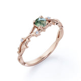 Nature-Inspired Infinity 0.55 carat Round Moss Agate and Moissanite Engagement Ring in White Gold
