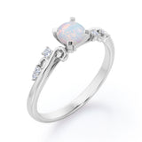Minimalist 1.05 Carat Round Cut Precious Fire Opal And Diamond Seven Stone Engagement Ring In White Gold