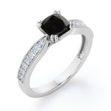 Classic Eight Prongs 1.25 Carat Cushion Cut Black Diamond Vintage Milgrain Engagement Ring In White Gold