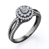 Double Halo Cluster 1.8 Carat Round-Shaped Moissanite and diamond Split-Shaked Milgrain Pave Engagement Ring in Rose Gold