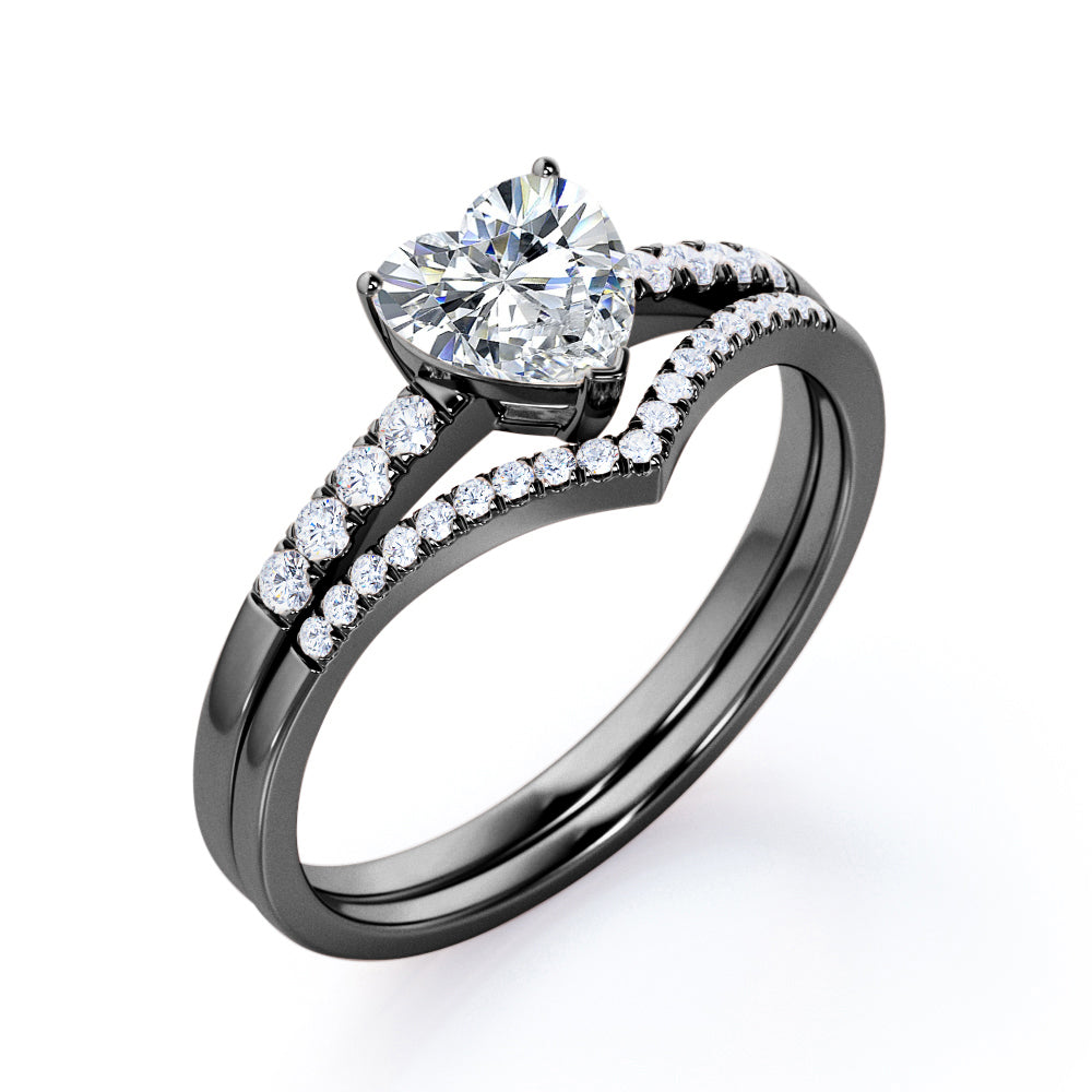 Cherished  0.7 carat Heart Moissanite and Diamond Bridal Ring Set in Rose Gold