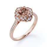 Art Deco 1.25 Carat Cushion Cut Peach Morganite and Diamond Engagement Ring in 10k Rose Gold Stunning Ring