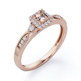 Infinity Milgrain - 1.15 Carat Princess Cut Morganite and diamond - Petite Pave Channel - Halo Engagement Ring in White Gold