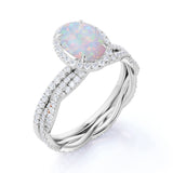 Halo 1.75 Ct Oval Cut Lab Created Opal Wedding Ring Set