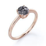 1 ct Round Cut Black Hair Rutilated Quartz Solitaire Engagement Ring