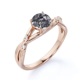 Vintage 1.15 ct Round Black Rutilated Quartz Infinity Engagement Ring