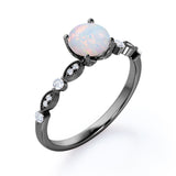 Vintage Inspired 1.25 Carat Round Cut White Fiery Opal And Diamond Four Prong Art Deco Style Engagement Ring In Rose Gold