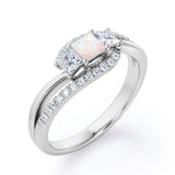 Shared Prongs 1 carat Princess Opal and Moissanite Split Shank Band Engagement Ring in Rose Gold
