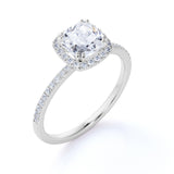 1.25 Carat Cushion Cut Moissanite Halo Engagement Ring Set