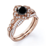 2 ct Round Lab Black Diamond Art Deco Wedding Ring Set