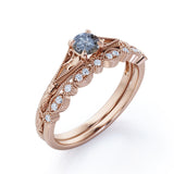 Leaf 0.75 Ct Round Salt and Pepper Diamond Wedding Ring Set