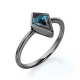 Bezel Set 0.85 Carat Kite Shaped Lab Created Alexandrite Solitaire Engagement Ring In White Gold