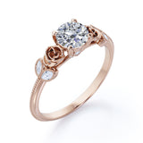 Sophisticated Roses 0.55 carat Round Moissanite Engagement Ring in Rose Gold