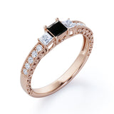 1.25 Carat Princess Cut Lab Grown Black Diamond 3 Stone Engagement Ring In White Gold