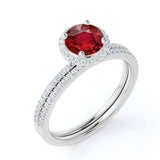 Micro Pave 1.50 ct Round Lab-Created Ruby Halo Bridal Set