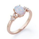 1.1 Ct Oval Cut Lab Created Opal Leaf Engagement Ring