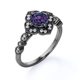 1.25 Ct Round Lab Alexandrite Milgrain Engagement Ring
