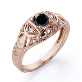 Square Framed  1.05 Carat Round Cut Black Diamond Vintage Filigree Engagement Ring In White Gold