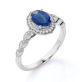 1.50 Ct Oval Cut Lab Sapphire Halo Engagement Ring