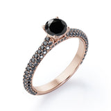 Cathedral Micro-Pave 1.6 TCW Round Shape Lab Created Black Diamond Filigree Wedding Ring Set in White Gold