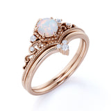 0.75 Ct Round Cut Lab Created Opal Crown Wedding Ring Set