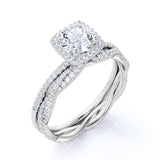 Pave 1.5 Carat Round Cut Moissanite Halo Wedding Ring Set