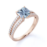 1.25 Carat cushion cut Aquamarine and Diamond Engagement Ring in Rose Gold