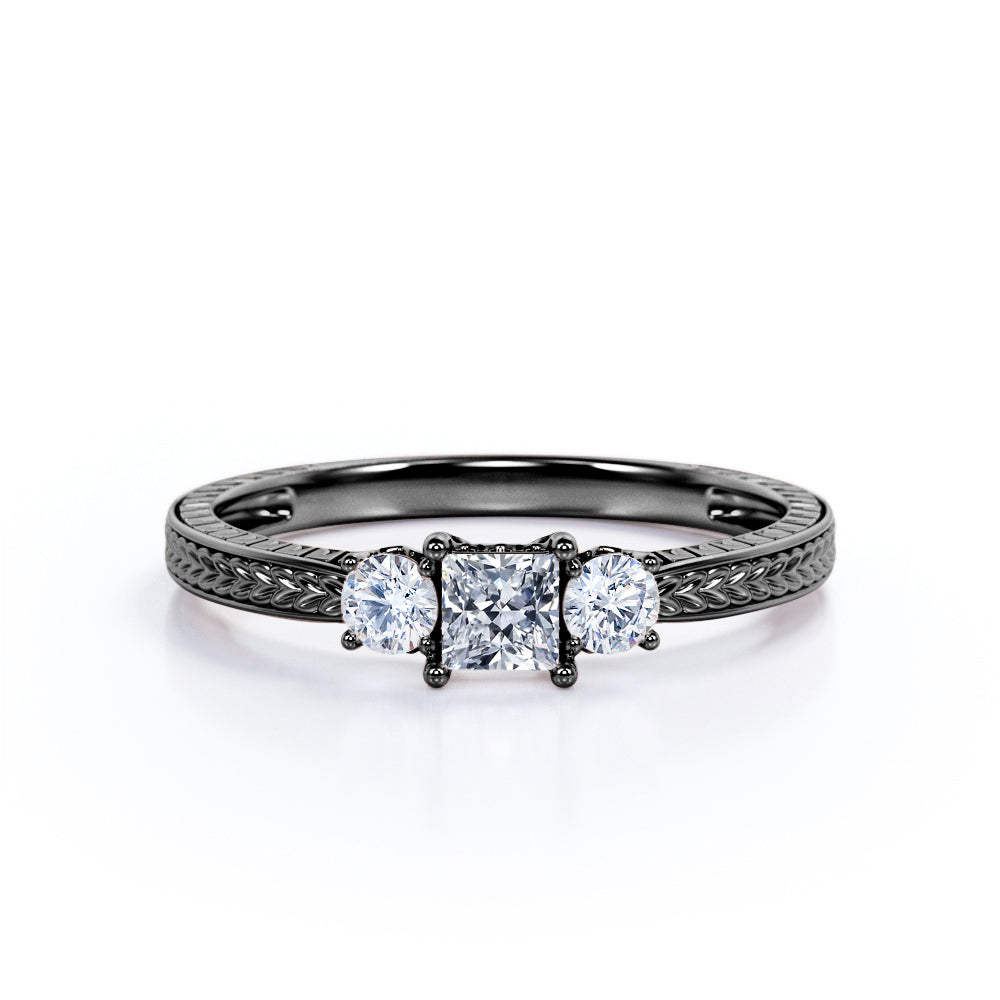 1 carat princess cut Moissanite and diamond art deco engagement ring in white gold