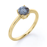 Minimalist 4 Prong Basket .50 Carat Round Cut Natural Black Salt and Pepper Diamond Solitaire Engagement Ring in White Gold for Her