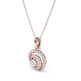 Unusual Circle French Pave 1.25 Carat Round Certified Moissanite and Diamond Journey Pendant Necklace in White Gold
