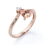 Two Stones 0.55 carat Pear Morganite and Moissanite Nestled Engagement Ring in White Gold