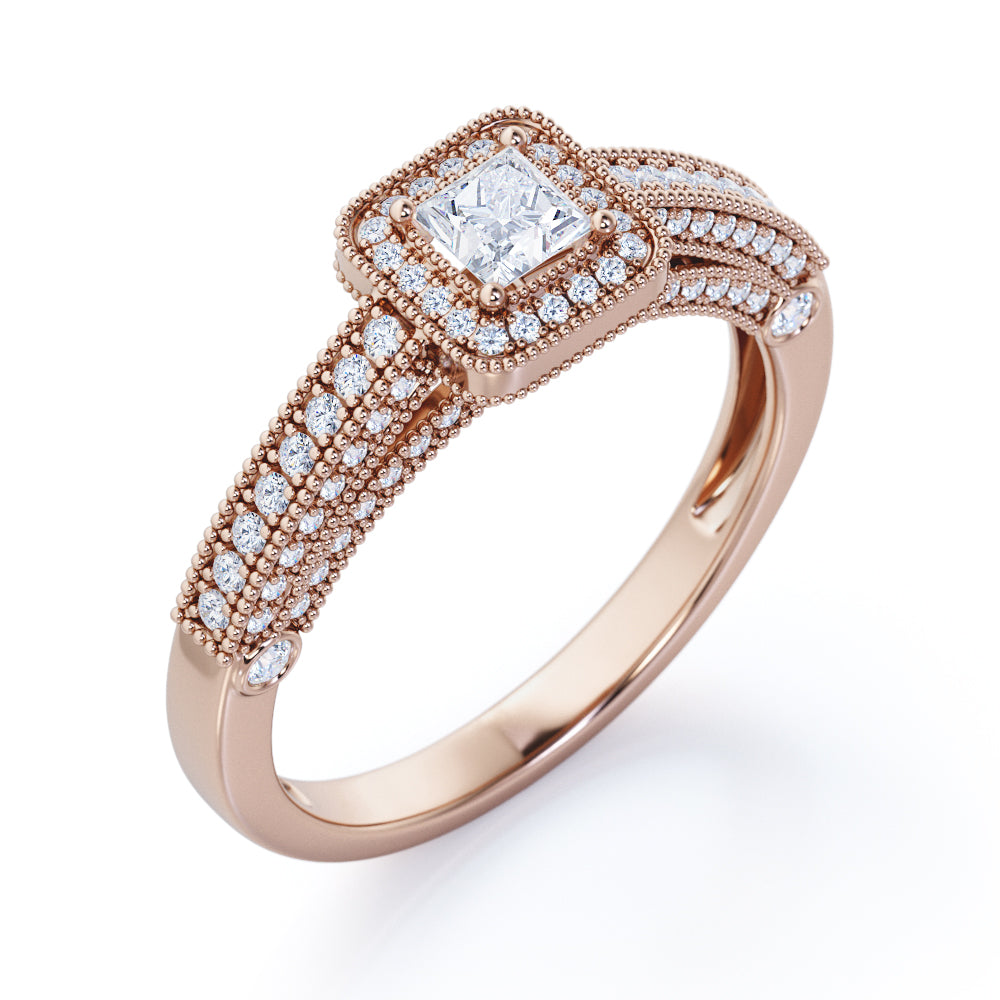 Vintage 1.25 carat Princess Cut Moissanite Engagement Ring for her in White gold