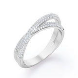 Crossover Double-Strand 0.25 TCW Round Shape Diamond Micro Pave Stackable Ring in 10K White Gold